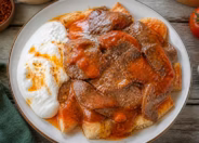 İskender Kebap auf Fladenbrot mit Tomatensauce und Joghurt